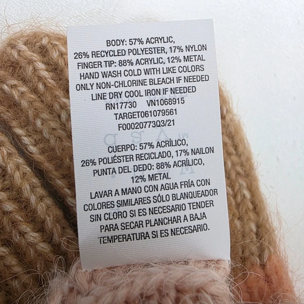 NWT A New Day Womens Knit Gloves Colorblock Pink‎ Brown Touchscreen One Size